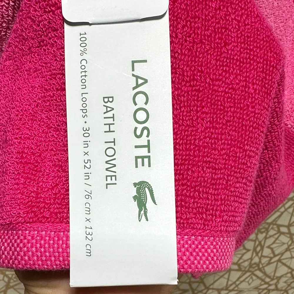 Lacoste Pink Bath Towel with Logo